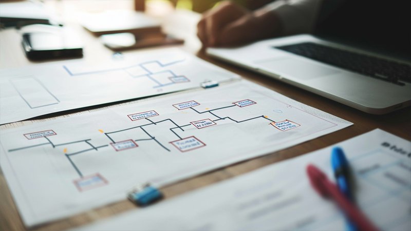 alt="There is a drawn flowchart on the desktop"